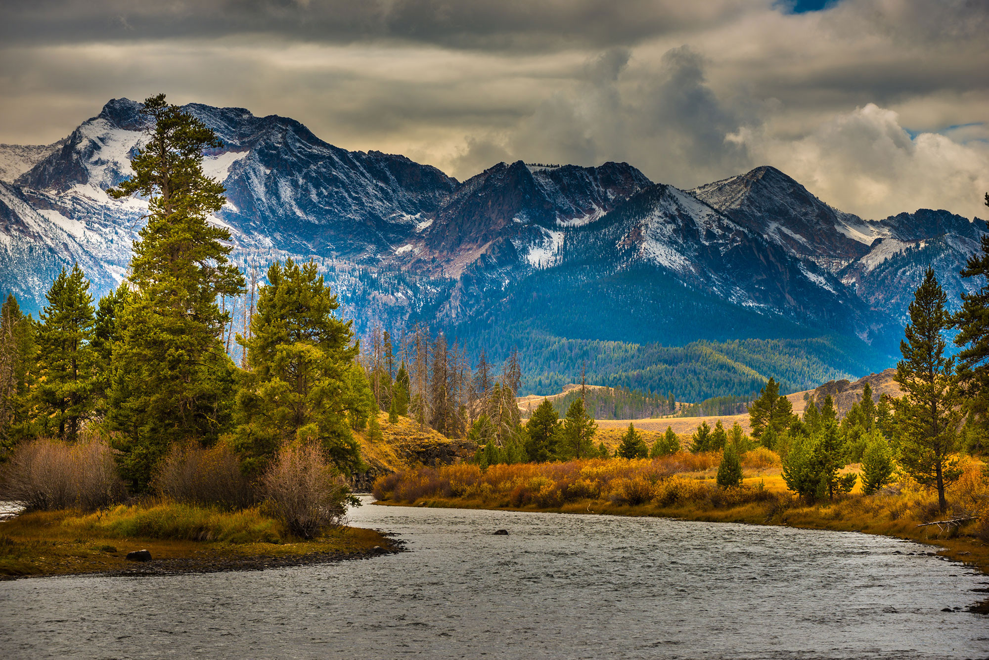 Salmon River in Idaho flowing through forest and mountain landscape with scenic wilderness views