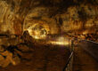 Illuminated interior of Idaho’s Mammoth Cave in southern Idaho