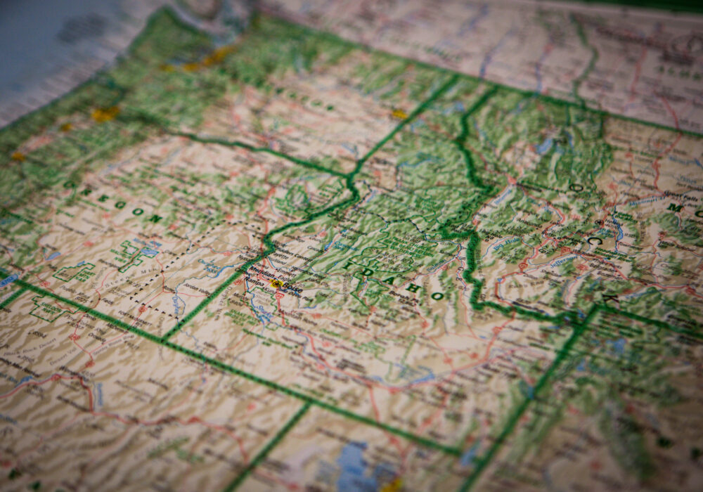 Map of Idaho Highlighting Travel Regions and Attractions Detailed map of Idaho showing regions, terrain, and travel routes used for planning things to do across the state
