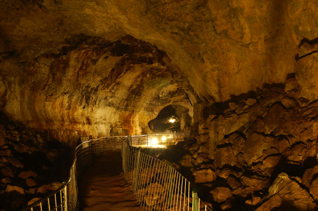 Walking trail inside Idaho’s Mammoth Cave lava tube near Shoshone Idaho