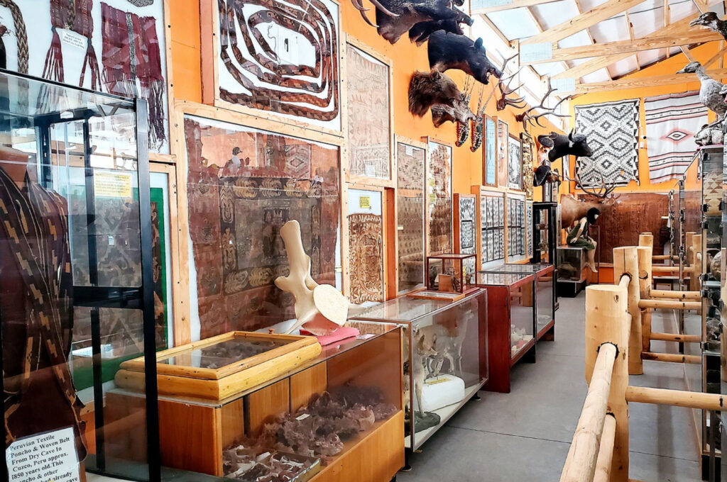 Interior exhibits at the Richard Arthur Olsen Museum of Natural History at Idaho’s Mammoth Cave featuring wildlife and cultural artifacts