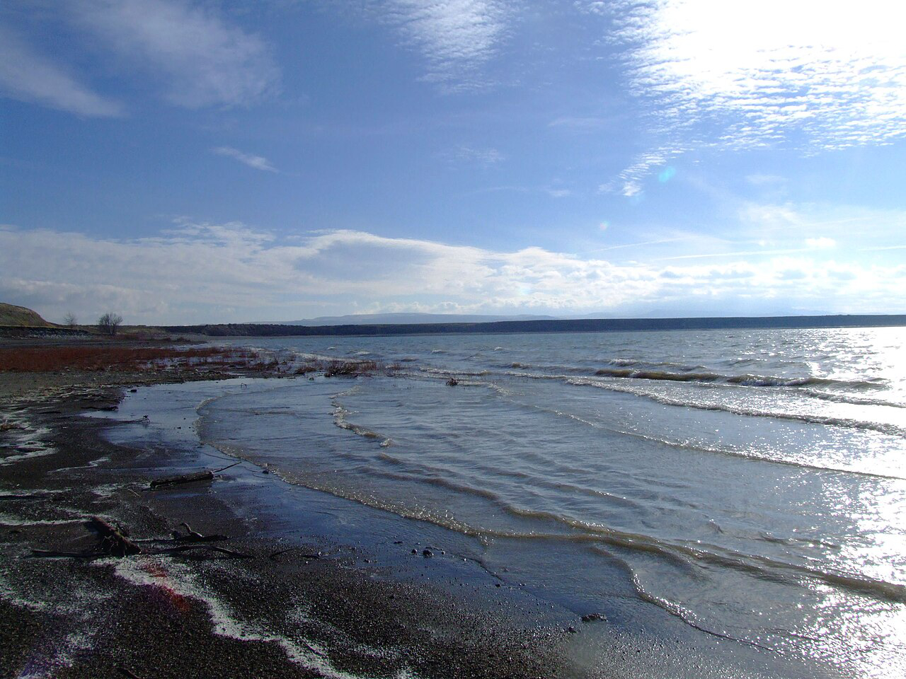 American Falls Reservoir in Idaho with shoreline, gentle waves, and wide open water landscape