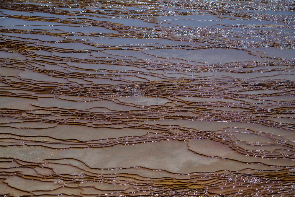 Close-up of layered mineral deposits at Soda Springs Geyser in Idaho, a natural feature visitors see when exploring unique things to do in Idaho