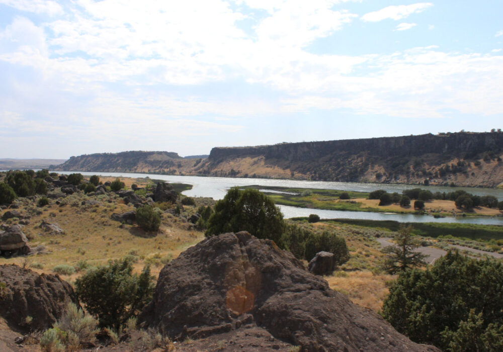 massacre-rocks-state-park-idaho View of the Snake River and rugged canyon landscape at Massacre Rocks State Park near American Falls, Idaho